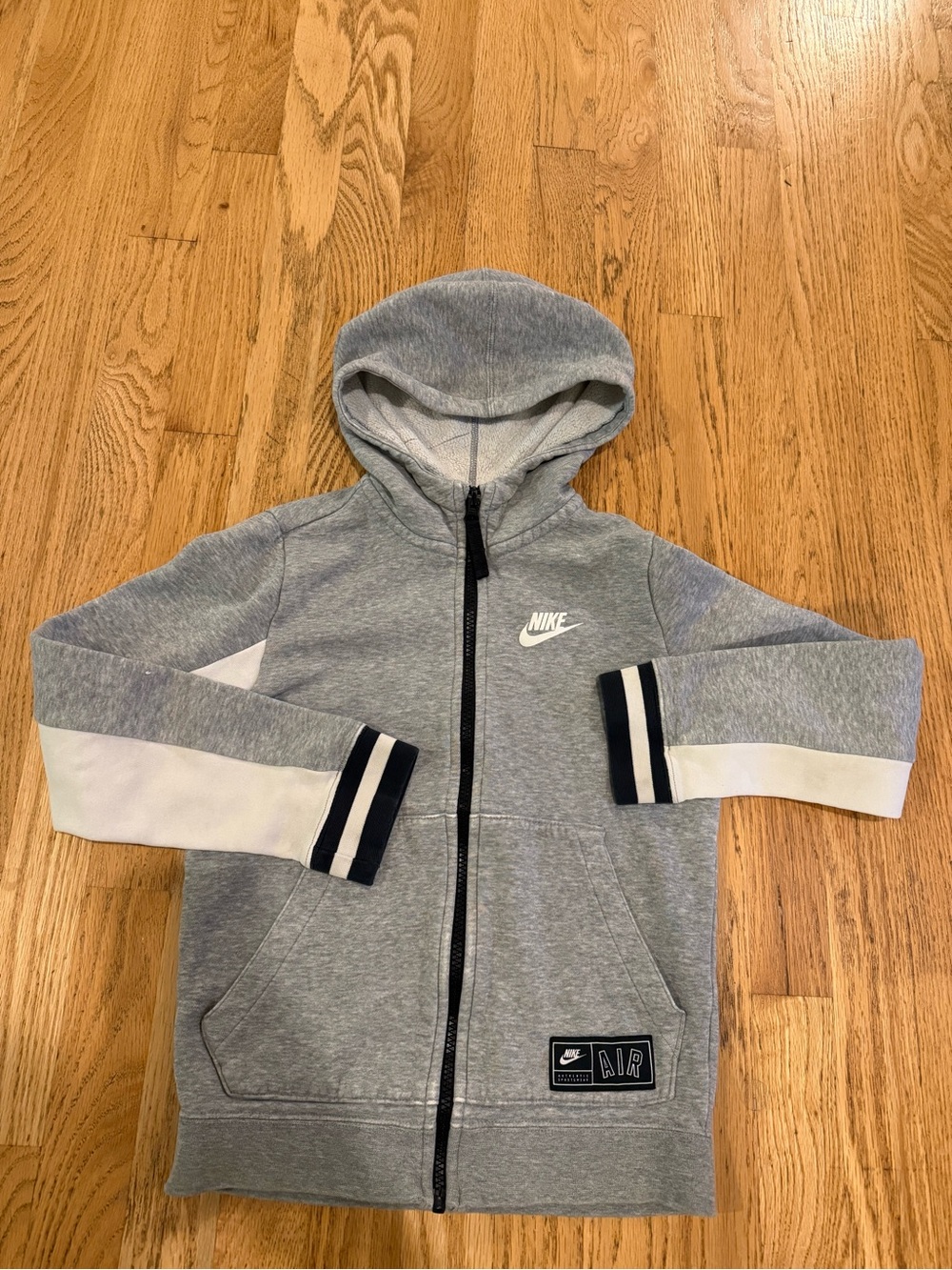 Nike Gray Kids Zip-Up Hoodie with White & Navy Accents